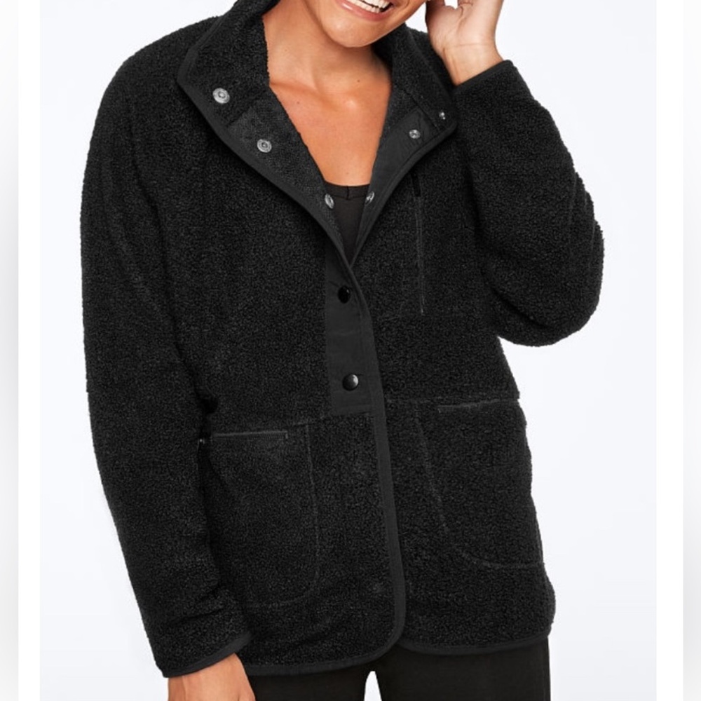 Victoria’s Secret Cozy Snap Front Jacket Black Size Medium FLAWED